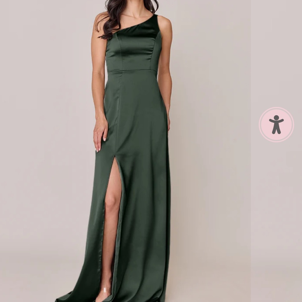 Revelry Inez Satin Deep Olive Bridesmaid Dress